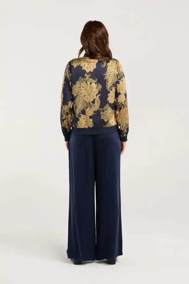 Blackstone Ivanka Satin Print Bomber Jacket in Polar Night