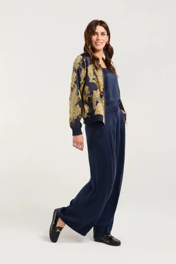 Blackstone Ivanka Satin Print Bomber Jacket in Polar Night