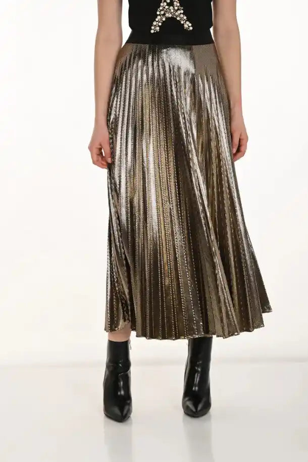 Frank Lyman Black & Gold Pleated Skirt