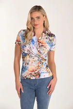 Frank Lyman Knit Jersey Top in Blue and Yellow