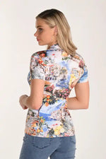 Frank Lyman Knit Jersey Top in Blue and Yellow