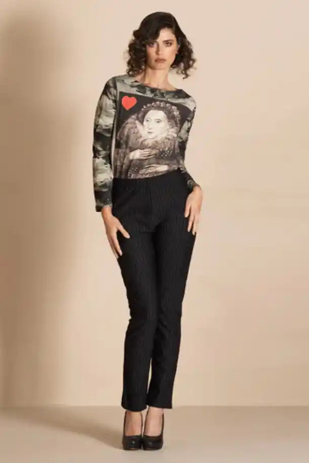 Megan Salmon Pinstripe Beagle Boy Pants in Black and White
