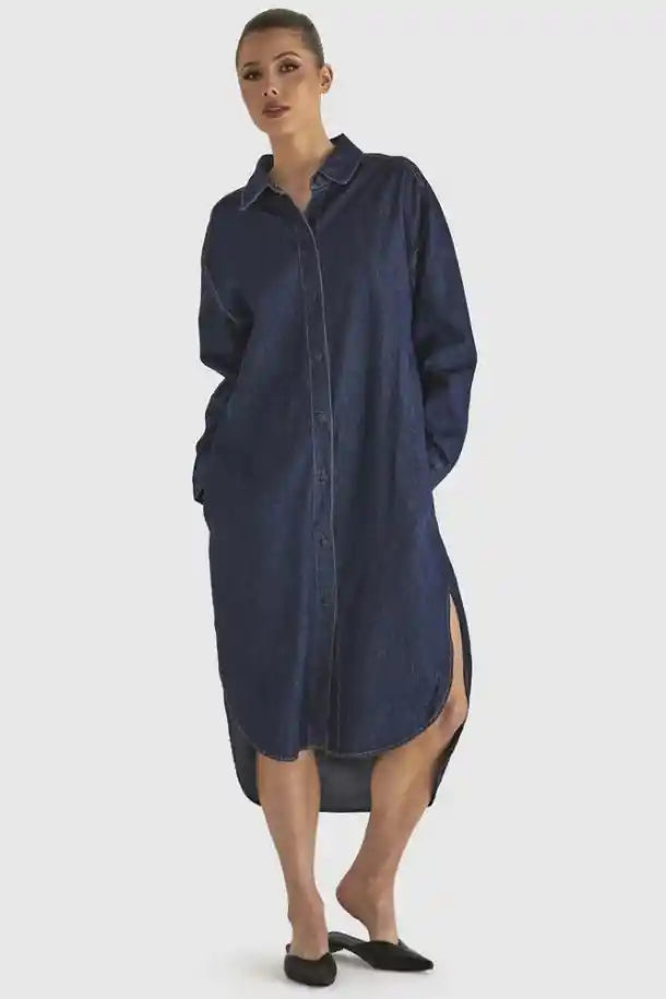 FATE+BECKER Soaring Shirt Dress in Indigo