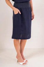 See Saw Linen Rib Waist Skirt in Navy