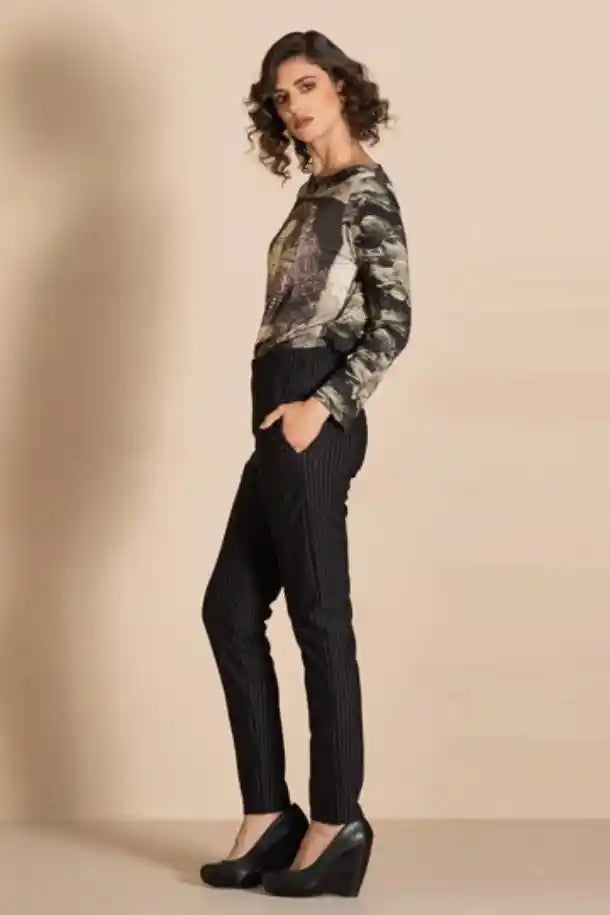 Megan Salmon Pinstripe Beagle Boy Pants in Black and White