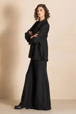 Megan Salmon Pinstripe Car Coat in Black and White Stripe