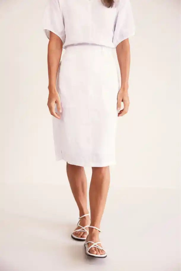 See Saw Linen Rib Waist Skirt in White