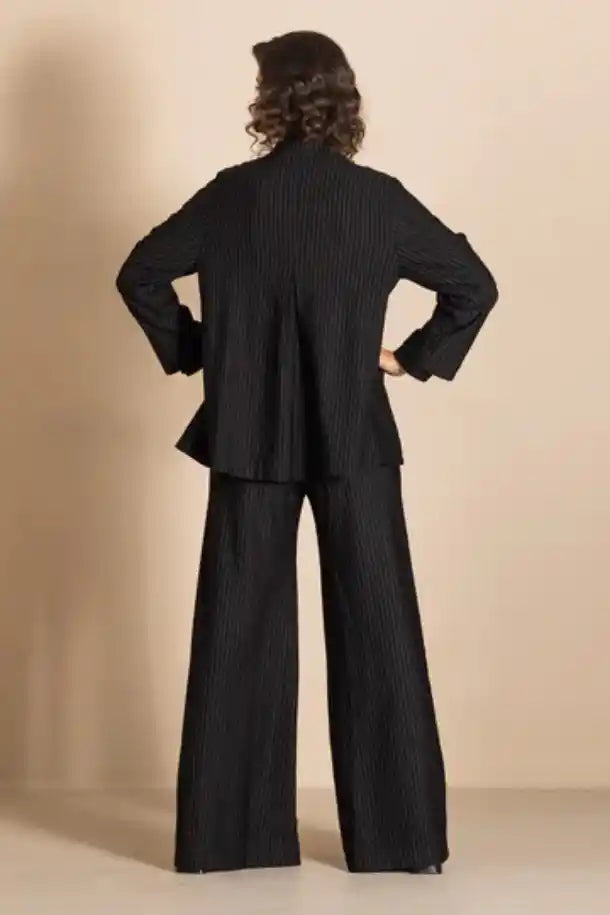 Megan Salmon Pinstripe Car Coat in Black and White Stripe