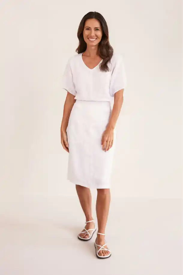 See Saw Linen Rib Waist Skirt in White