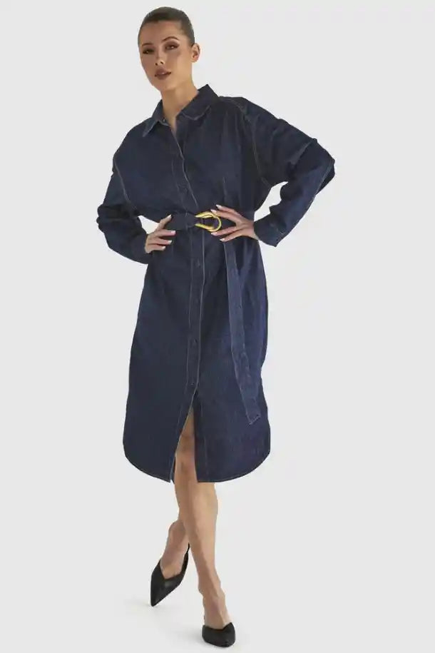 FATE+BECKER Soaring Shirt Dress in Indigo