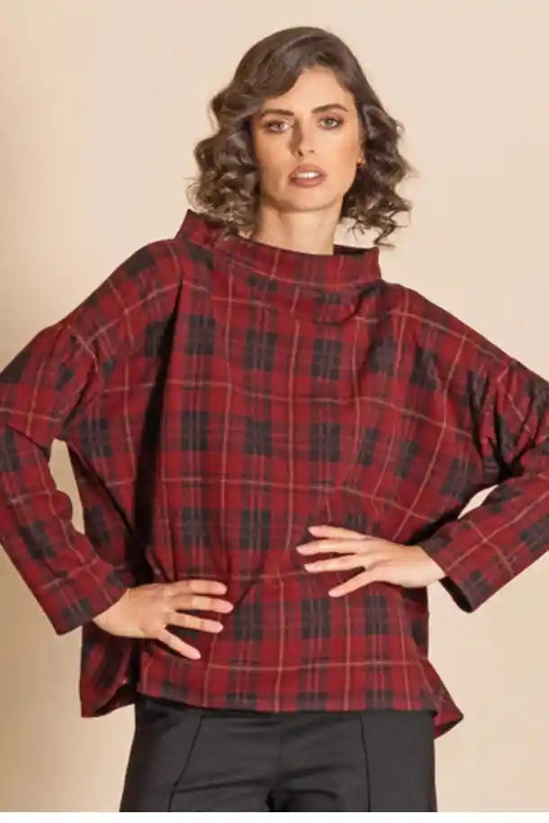 Megan Salmon Highland Skirted Box Jumper in Red Tartan