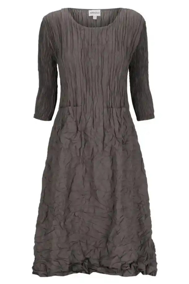 Alquema ¾ Sleeve Smashed Pocket Dress in Chocolate