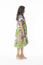 Orientique Santa Fe Boxy Dress in Aqua, Reds, Greens and Pink Print