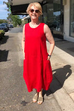 Athens DS Collection Linen Dress in Coral/Red