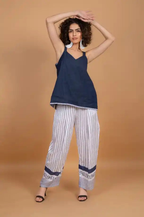 Anannasa Jaipur Pants in Navy and White