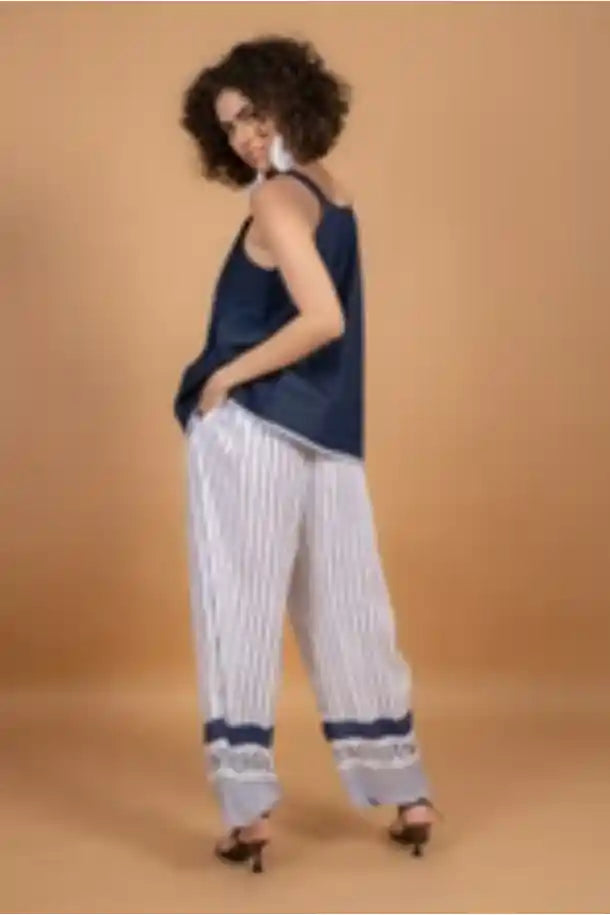 Anannasa Jaipur Pants in Navy and White