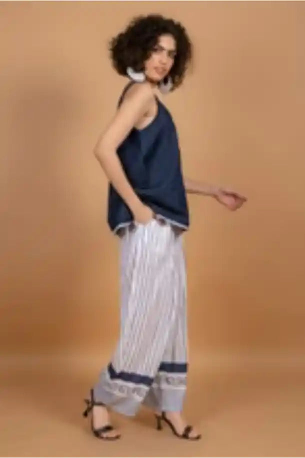 Anannasa Jaipur Pants in Navy and White