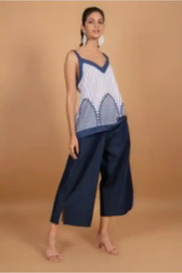 Anannasa Jaipur Tank Top in Navy and White