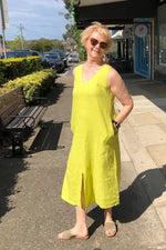 Blueberry Italia Linen V-Neck Dress in Lime Green