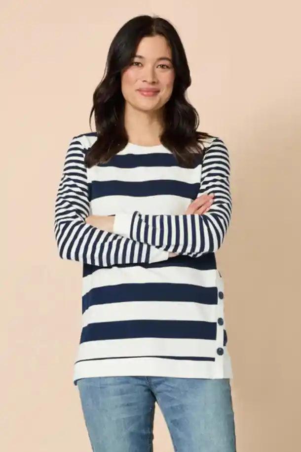 Gordon Smith Newport Navy and Ivory Stripe Top