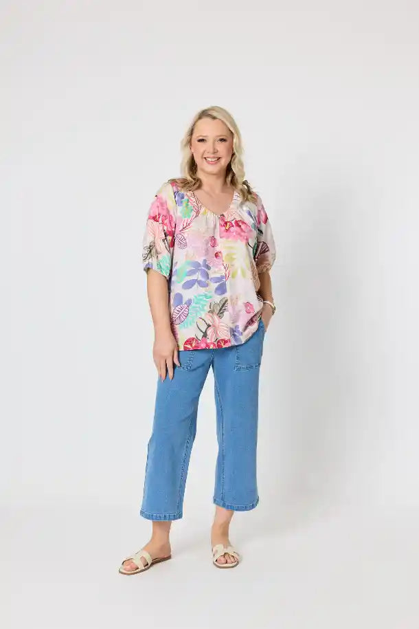 Gordon Smith Desert Rose Print Top in Pink, Multi