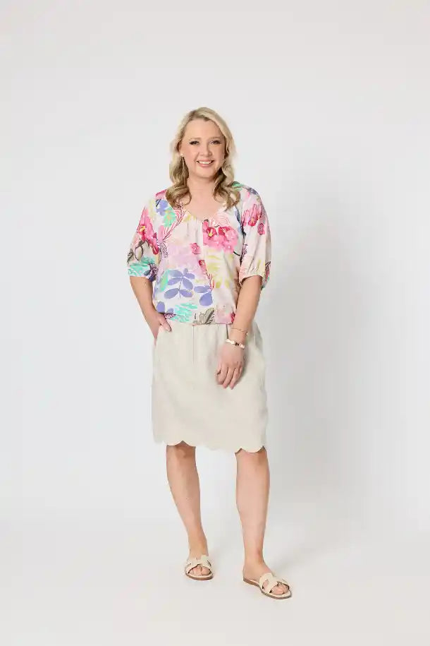 Gordon Smith Desert Rose Print Top in Pink, Multi
