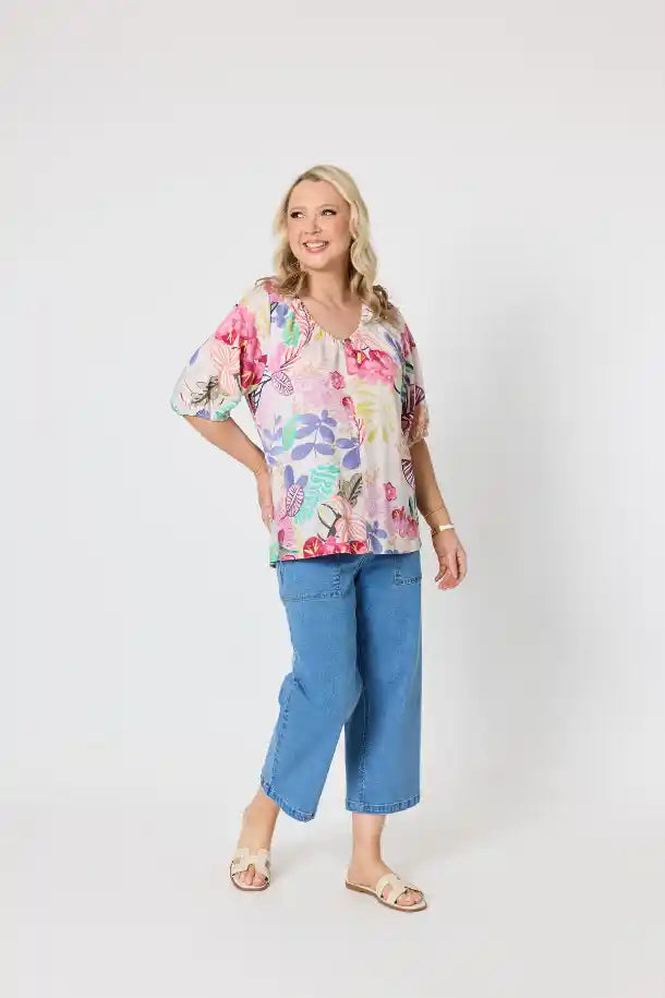 Gordon Smith Desert Rose Print Top in Pink, Multi