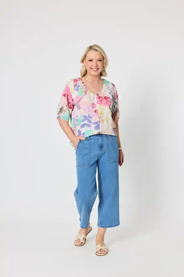 Gordon Smith Desert Rose Print Top in Pink, Multi