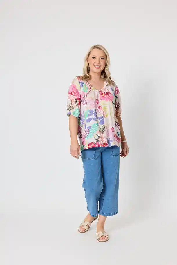 Gordon Smith Desert Rose Print Top in Pink, Multi