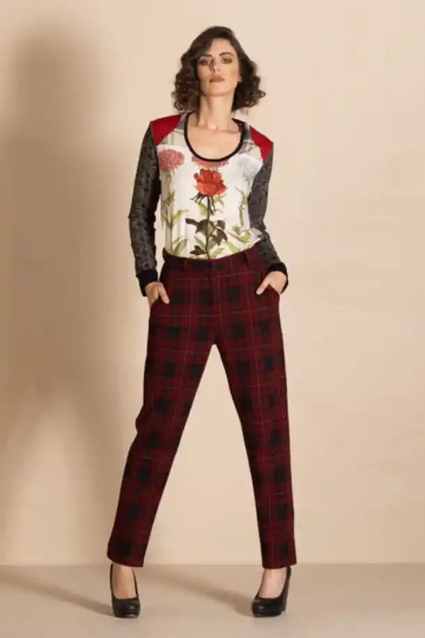 Megan Salmon Highland Audrey Trousers in Red Tartan