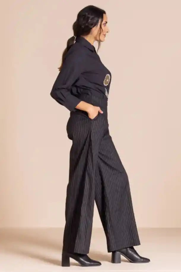 Megan Salmon Pinstripe Mariner Pant in Black and White