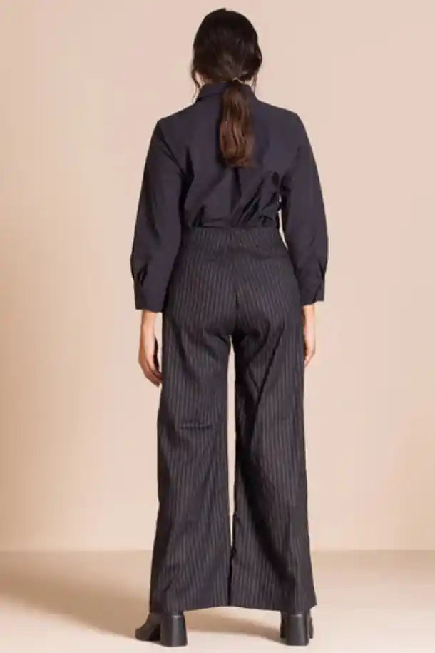 Megan Salmon Pinstripe Mariner Pant in Black and White