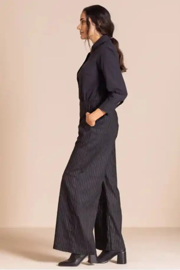 Megan Salmon Pinstripe Mariner Pant in Black and White