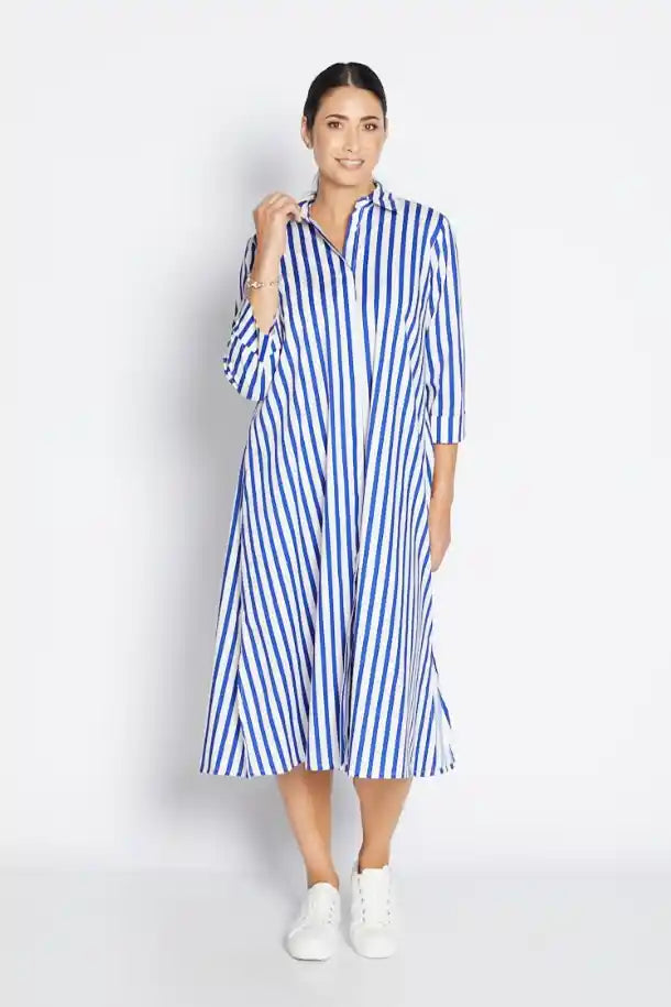 Philosophy Sailor ¾ Sleeve Dress in Cobalt and White Stripes
