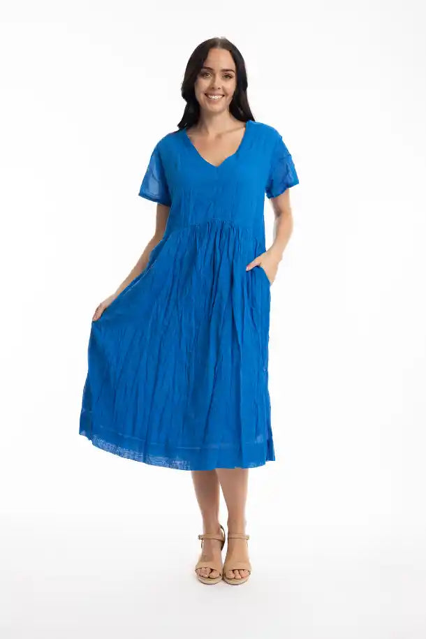 Orientique Essential Cotton Gauze Dress Peak in Eclectic Blue