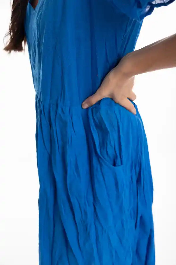 Orientique Essential Cotton Gauze Dress Peak in Eclectic Blue