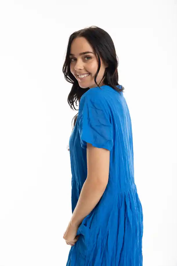 Orientique Essential Cotton Gauze Dress Peak in Eclectic Blue