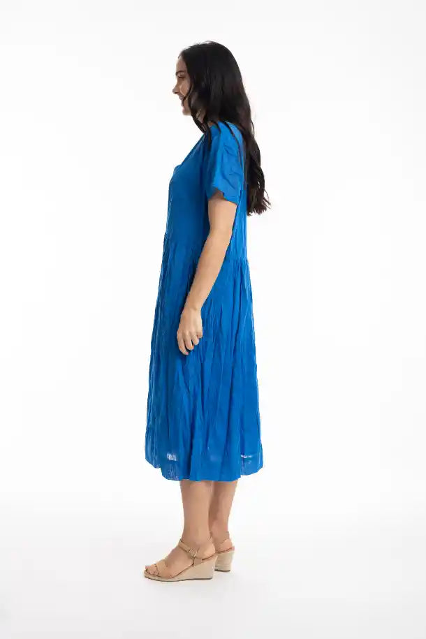 Orientique Essential Cotton Gauze Dress Peak in Eclectic Blue