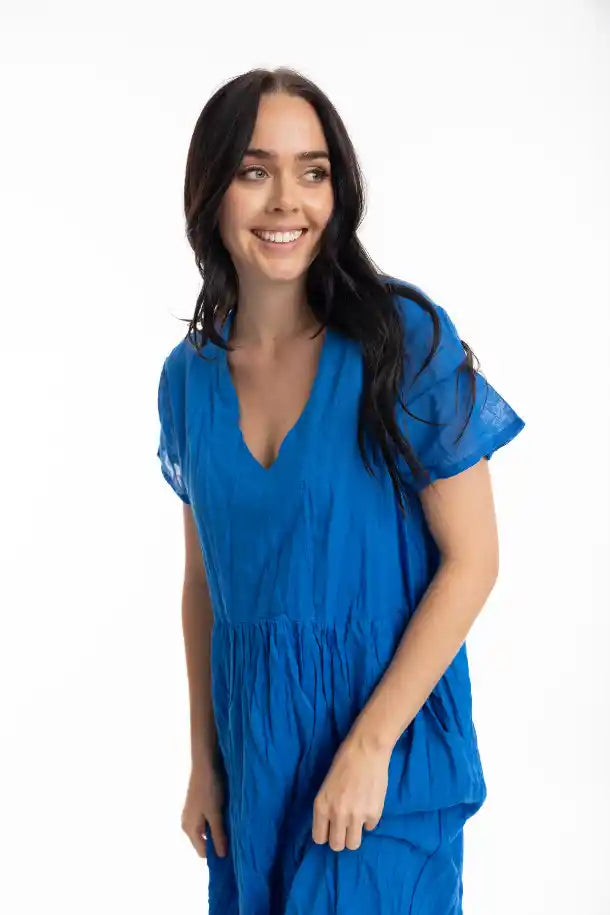 Orientique Essential Cotton Gauze Dress Peak in Eclectic Blue