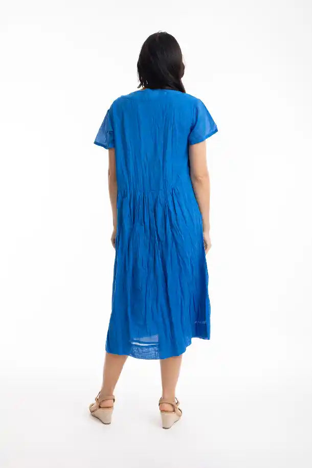 Orientique Essential Cotton Gauze Dress Peak in Eclectic Blue