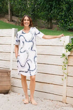 See Saw Linen Soft V-Neck Dress in Riverstone Print