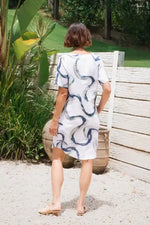 See Saw Linen Soft V-Neck Dress in Riverstone Print