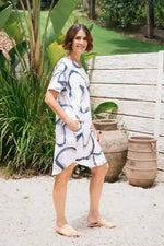 See Saw Linen Soft V-Neck Dress in Riverstone Print