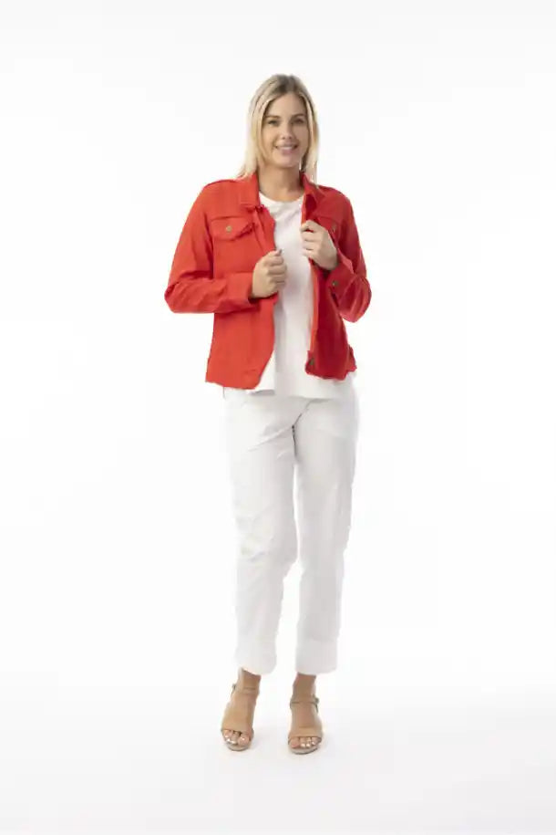 Orientique Linen Essentials Jacket in Red