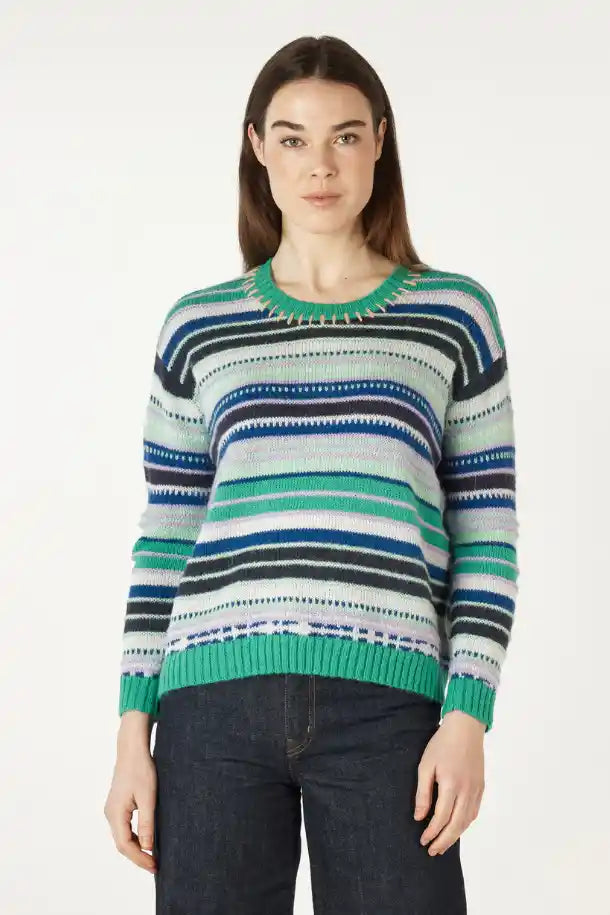 Zaket & Plover Mohair Striped Jumper in Green