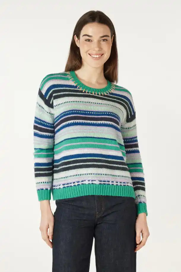 Zaket & Plover Mohair Striped Jumper in Green