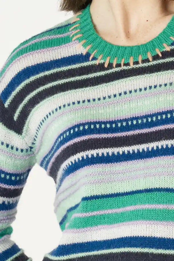 Zaket & Plover Mohair Striped Jumper in Green