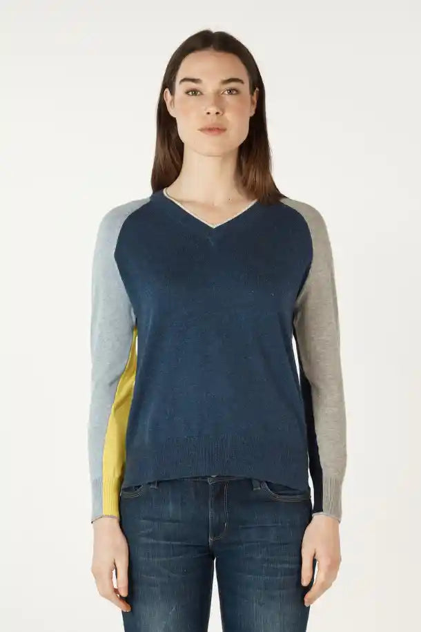 Zaket & Plover College V-Neck Jumper in Denim