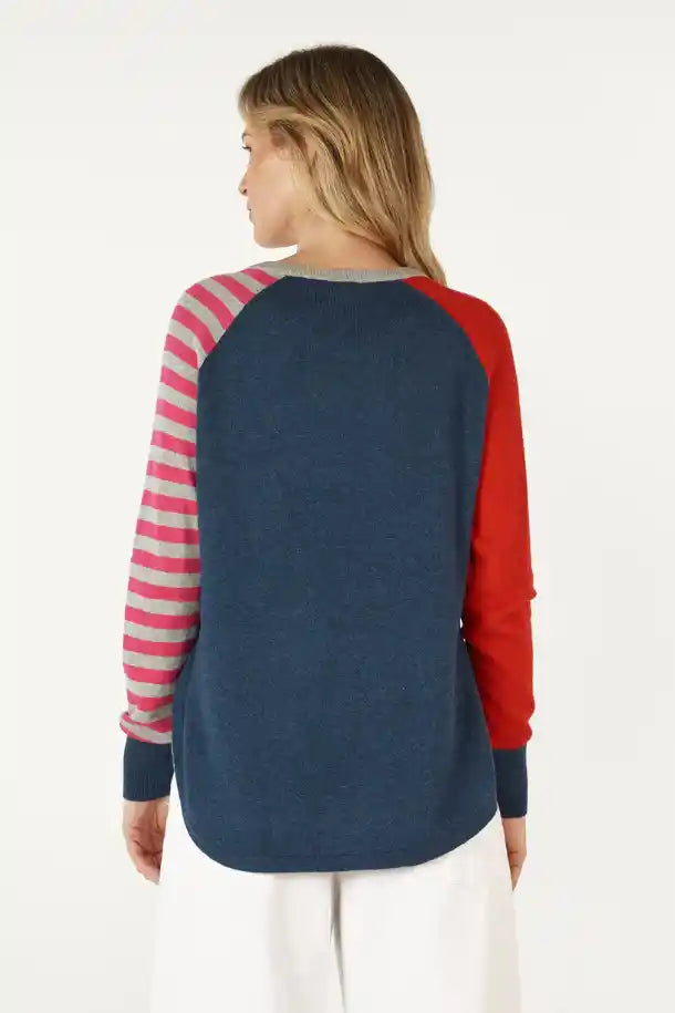 Zaket & Plover Spot and Stripe Crew Sweater in Denim