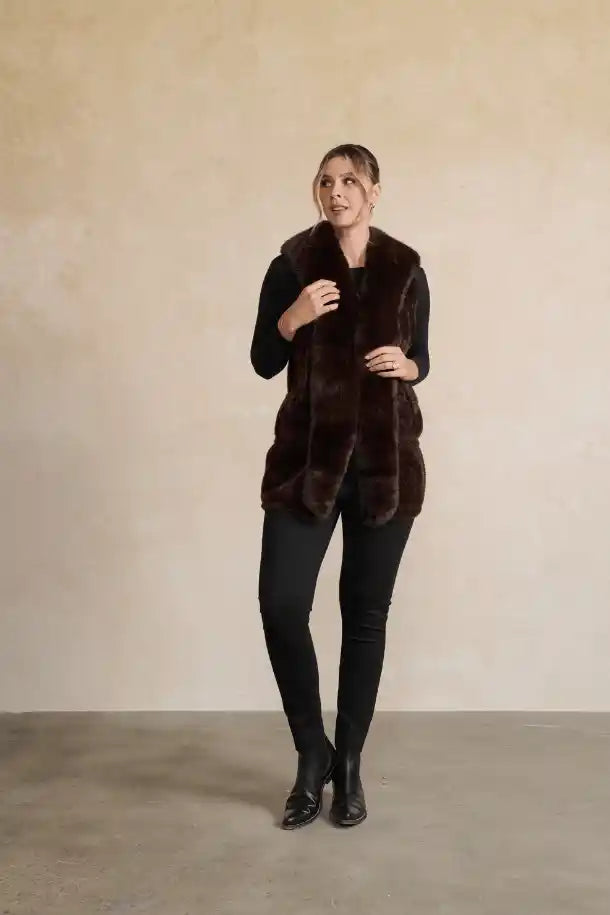 Holmes & Fallon Faux Fur Vest in Chocolate